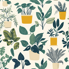 seamless house plants leafy pattern