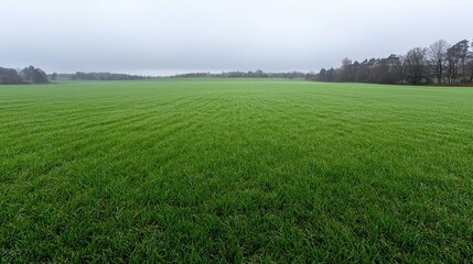 Obraz premium Wide grassy field under overcast sky. Possible use Nature background