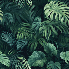 seamless pattern with green leafy ferns