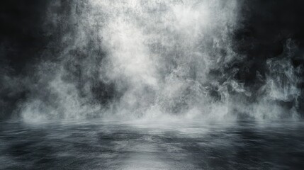 Fototapeta premium Mystical foggy atmosphere with dense smoke on dark water surface