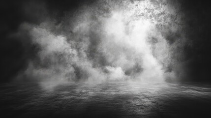Fototapeta premium Mysterious dark empty room with smoky atmosphere and reflective floor