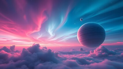 Obraz premium Enchanting Alien Sky A Surreal Cosmic Panorama in Vibrant Hues