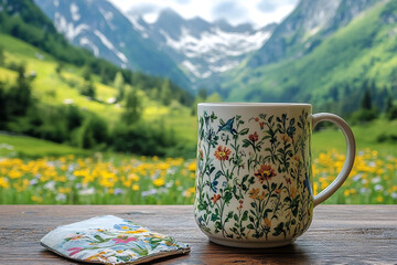 Floral Mug Serenity, Mountain Views and Blossoming Moments