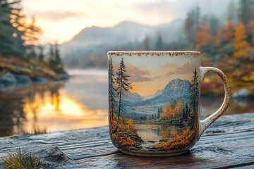 Autumnal Serenity, A Lakeside View on a Decorative Mug