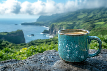 Coastal Cliffside Coffee, A Serene Morning Moment in Nature's Embrace
