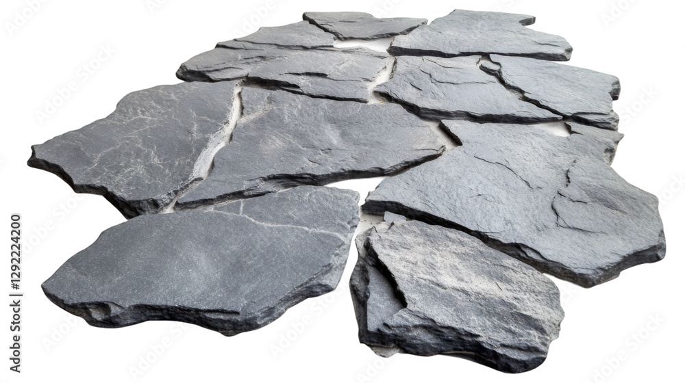 Aufkleber group of flat, irregular slate stone pieces creating a textured surface, isolated on transparent bac