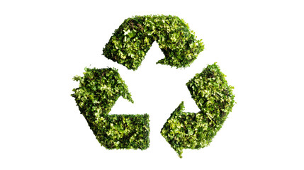 Recycle symbol made of green leaves promoting environmental conservation and sustainable practices on a transparent background