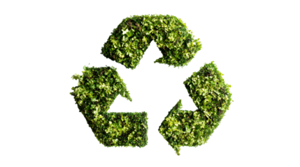 Recycle symbol made of green leaves promoting environmental conservation and sustainable practices on a transparent background