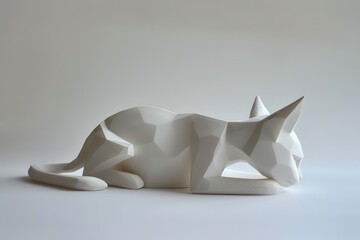 Gato blanco minimalista hecha a partir de formas geométricas, escultura gato de mármol blanco, decoración del hogar figura de un gato
