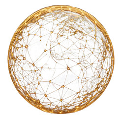 Earth with Glowing Golden Network Lines no background transparent