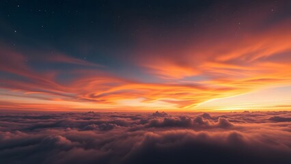 Obraz premium Twilight Tranquility a dreamy journey through cosmic depths in the warm embrace of the interstellar sky