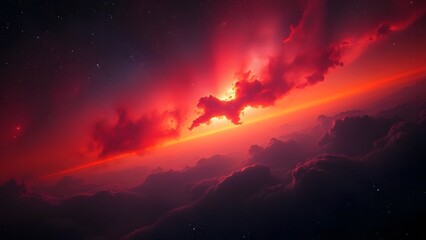 Twilight Sky to Cosmic Depths Hyper-Detailed Nebula Structures in Fiery Red