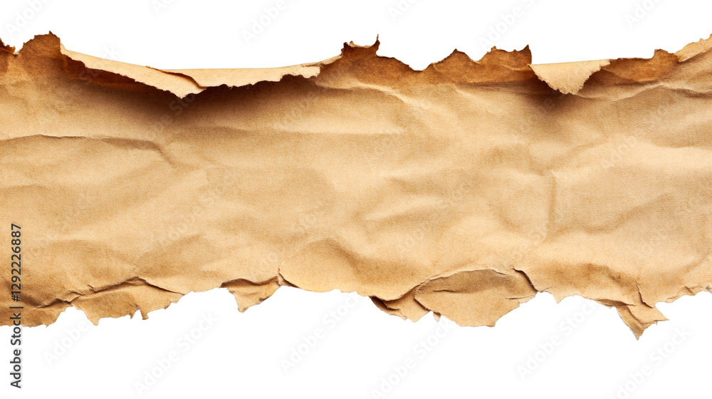 Aufkleber crumpled brown wrapping paper with torn and burned edges isolated on transparent background, ideal f