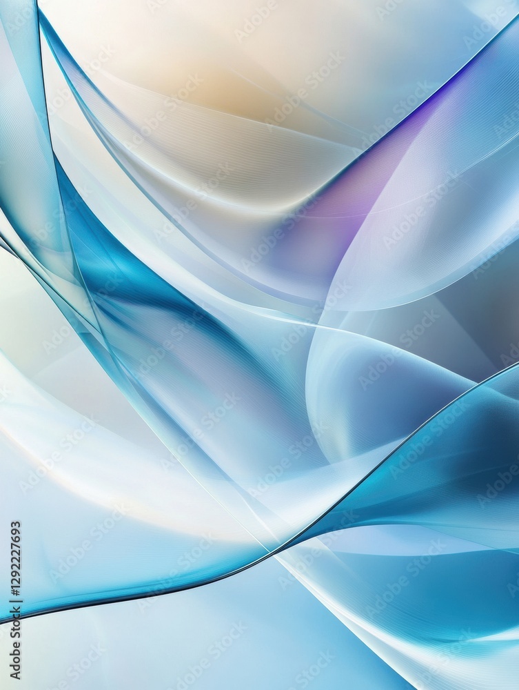 Poster Dynamic swirling blue and white abstract design with soft gradients and flowing shapes. Generative AI