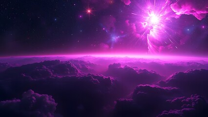 Naklejka premium Celestial Horizon Radiant Cosmic Light and Hyper-Detailed Nebula Structures