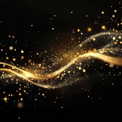 Fototapeta premium A captivating swirl of golden particles glimmers against a black background, creating a dynamic visual effect ideal for celebrations, awards, or elegant design projects