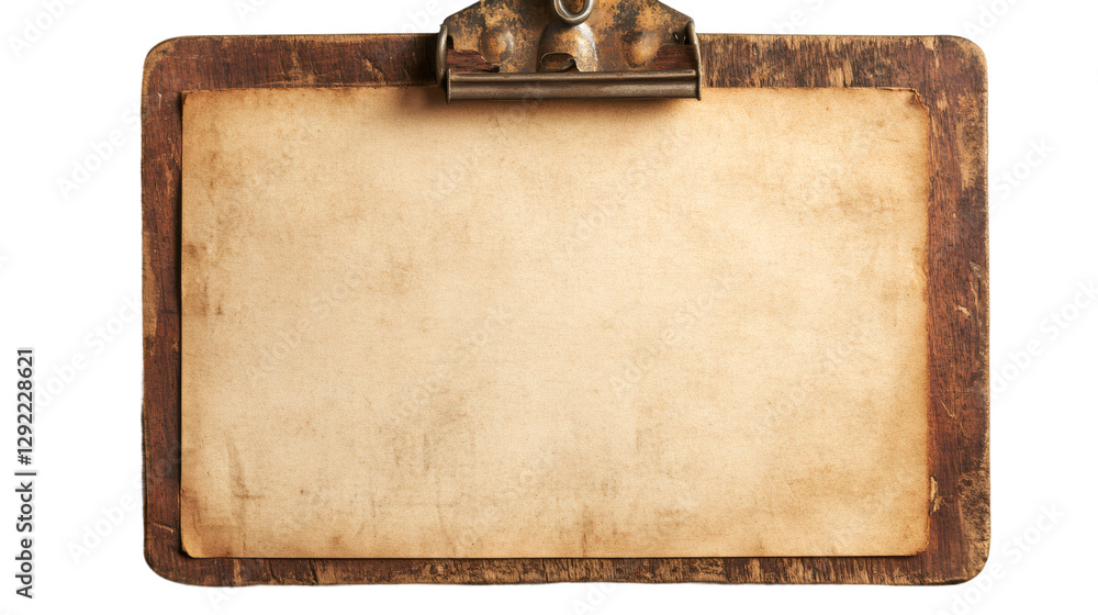 Poster Vintage clipboard with aged paper creating a nostalgic backdrop, perfect for displaying messages or adding a touch of history