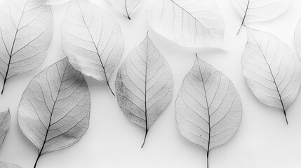Delicate transparent leaves pattern on white background