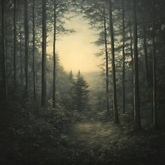 Obraz premium Verdant greenery with sunrise in a serene forest high resolution picture