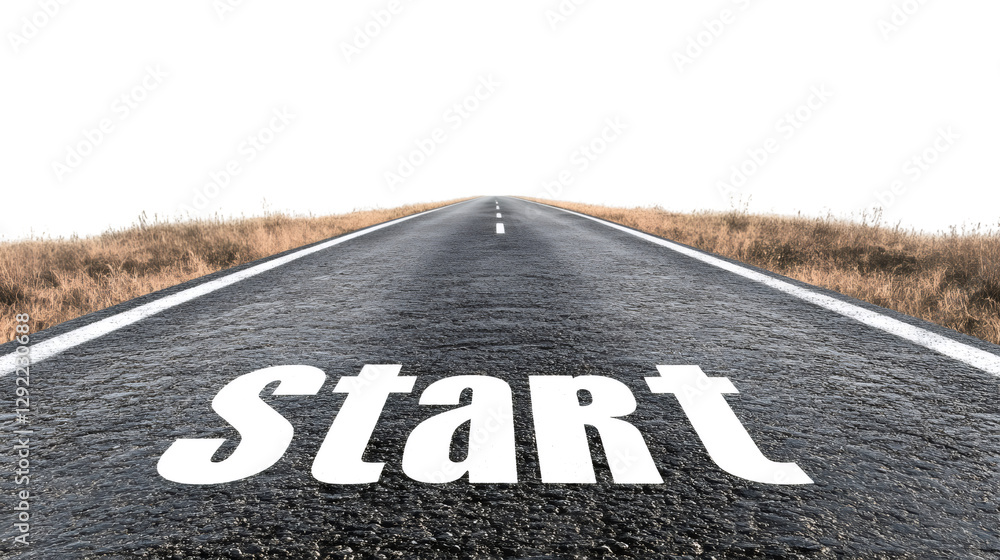 Poster starting on an asphalt road with a transparent background, symbolizing a journey toward new beginnin