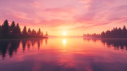 Obraz premium Vibrant sunset reflection over calm forest river high resolution picture