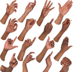 African-american man hands showing symbols and gestures, like, offering, ok, writing, isolated on...