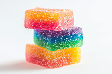Medical cannabis CBD-infused rainbow gummy candy edibles on a white background