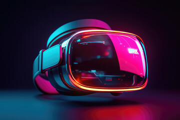 Futuristic VR headset with neon lights, showcasing immersive technology and virtual reality.