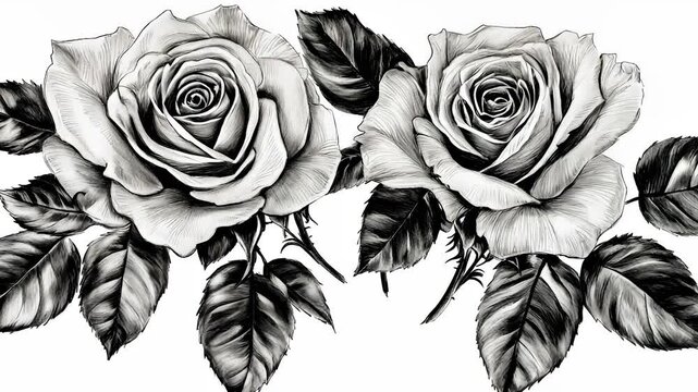 Drawing of rose. White drawing of a rose on a background. Black and white art with a black pencil shadow. An illustration of lifestyle a rose.