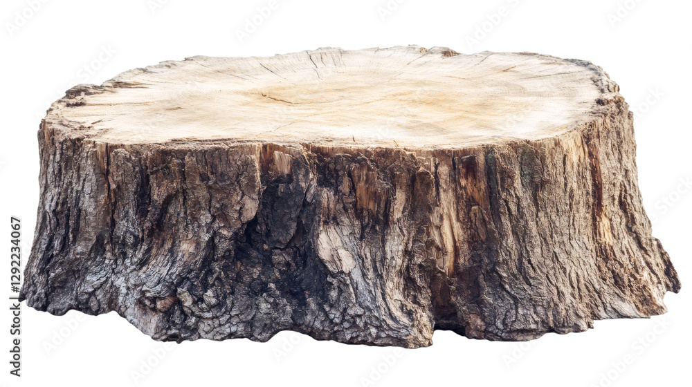 Poster Cross section of a tree trunk displaying intricate growth rings, isolated against a transparent background, highlighting natural textures