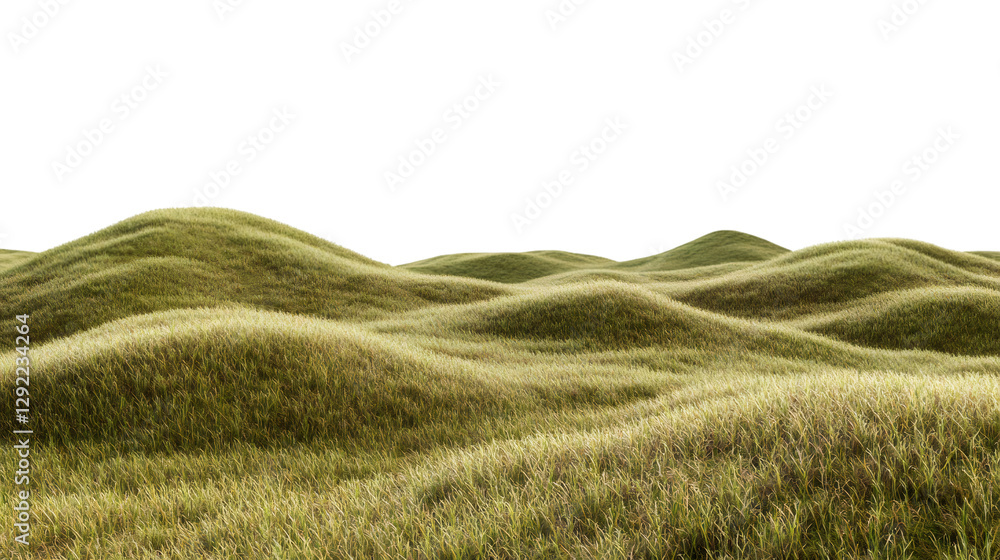 Poster verdant rolling hills forming seamless green grassy texture, allowing transparent background integra