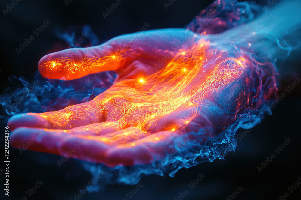 Aufkleber Glowing energy flows through a hand, creating a surreal and mystical scene.