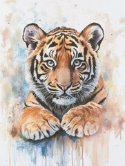 Naklejka premium Minimalist Tiger Nursery Artwork in Pastel