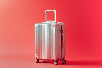 Premium business-class travel suitcase with aluminum shell isolated on a solid color background