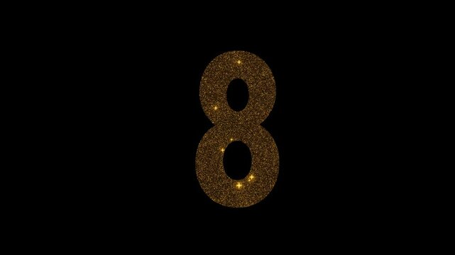 Number eight 8 in golden glitter animation, animated number