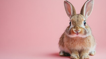 Fototapeta premium Photo of a little bunny, on a soft pink background Easter theme