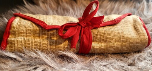 Antik Perlmutt Messertasche aus Stoff 1900er selten mit schleife