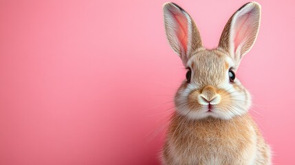 Fototapeta premium Photo of a little bunny, on a soft pink background Easter theme