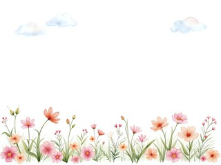 Obraz premium Delicate floral border with soft clouds