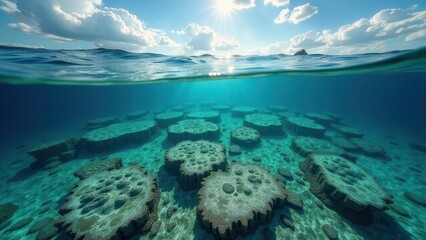 Fototapeta premium Shallow coral reef suffering from bleaching due to climate change effects 