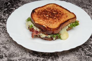 Delicious Melted Cheese and Bacon Sandwich on a Plate