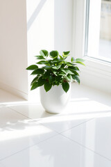 Fototapeta premium Fresh green plants plant in pots in the house, Flower photo beside the window