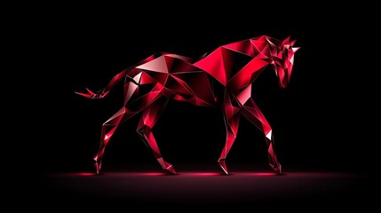 Abstract polygonal horse, rendered in rich crimson against a stark black background.  A striking image.