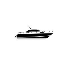 Boat silhouette, black on white, modern nautical design, a luxury yacht, minimalist design, isolated.