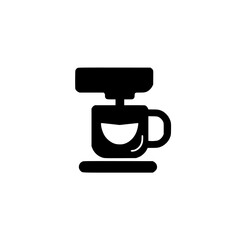 Black silhouette coffee maker in minimalist style, single cup, and black and white color scheme, on white background.