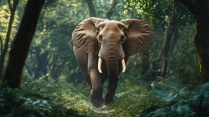 Fototapeta premium Beauty elephant pose on forest