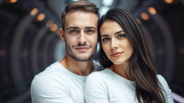 Close-up portrait of his he her she nice-looking attractive charming lovely cute sweet cheerful cheery couple hugging