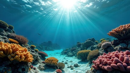 Obraz premium Vibrant coral reef underwater showing bleaching and climate change effects 