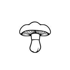 Black and white illustration of a mushroom.
