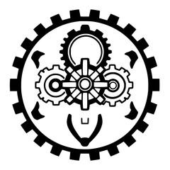 Steampunk Emblem: A complex arrangement of gears in monochrome.